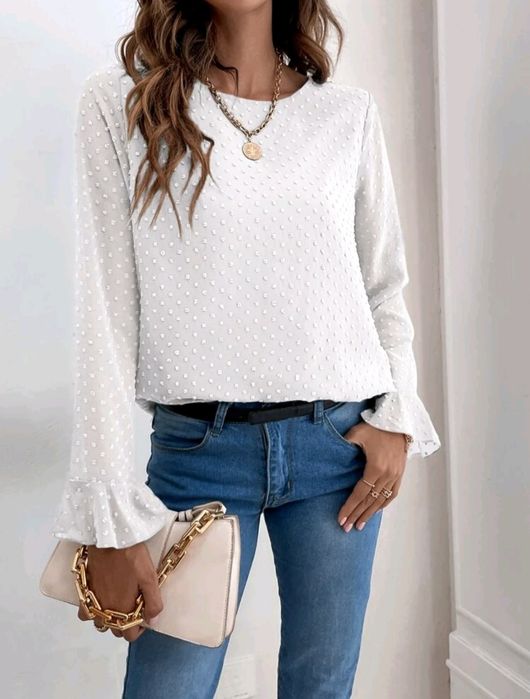 Бяла официална блуза Shein