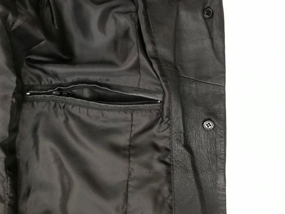 Pardesiu sacou lung negru dama piele naturala fina 3 buzunare