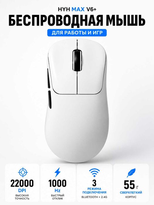 Беспроводная мышь HYH MAX V6+  22000 DPI игровая для ПК и ноутбука