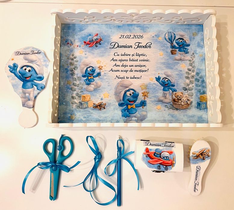tăvițe și accesorii personalizate - set complet moț copil