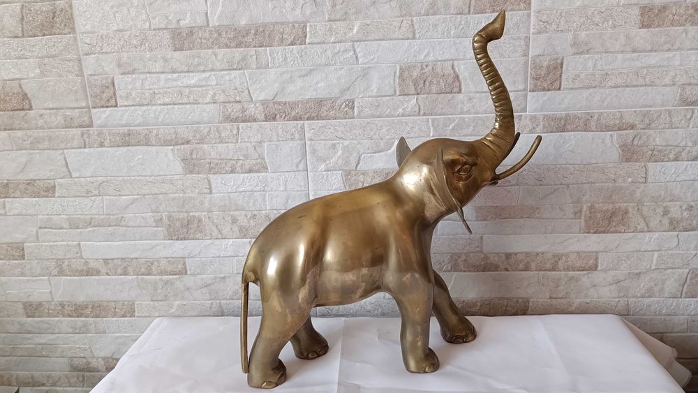 Голяма стара фигура на слон - месинг - 32см