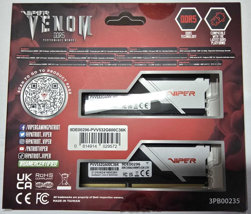 Patriot Viper Venom 32GB DDR5 6000MHz CL36 Dual Channel Kit