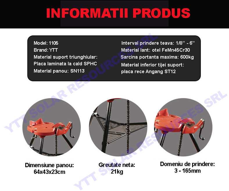 Suport / capra / trepied cu menghina / lant pt filetat tevi 1/8"-6"