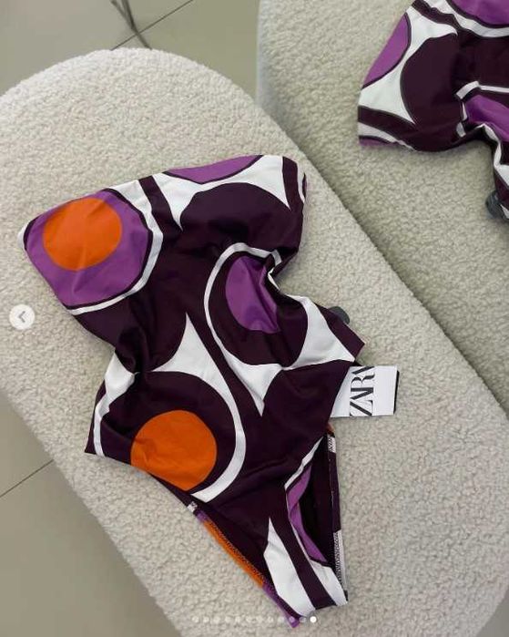 Zara costum de baie intreg 1 piece mov portocaliu alb sexy top talie inalta