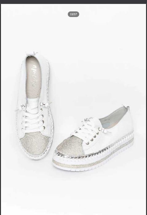 Кожени кецове, цвят - бял и сребърен