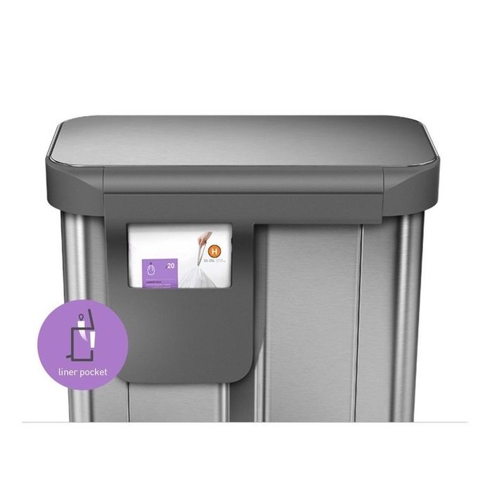 Cos de gunoi cu pedala, dublu compartimentat, 58 L, inox - simplehuman, nou