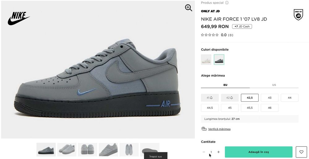 Vand adidasi barbati Nike Air Force 1 gri, marimea 42.5