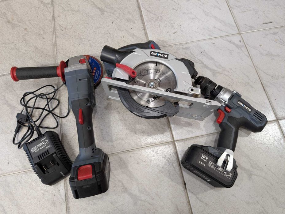 Акумулаторен комплект 18v Graphite. Винтоверт, ъглошлайф, циркуляр.