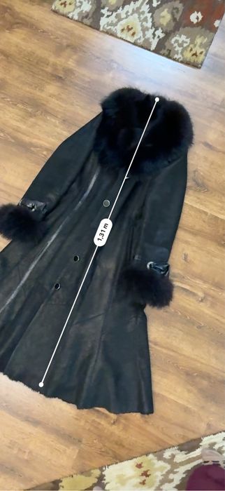 Cojoc lung de piele de miel cu blana de vulpe, negru