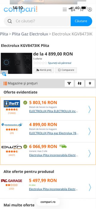 Plita GAZ  4 arzatoar -ELECTROLUX NOUA