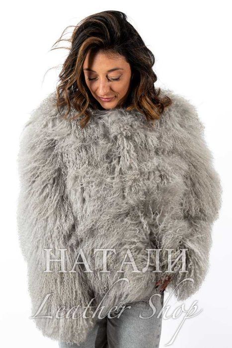 Дамски ексклузивен кожух Алина Grey от Монголско агне