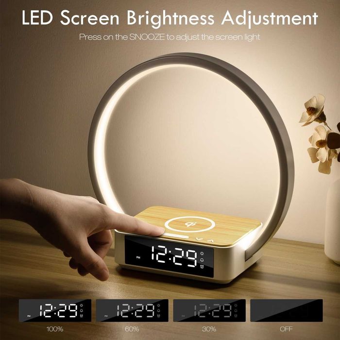 Veioza cu Incarcator Wireless,  Cozy Light si Ceas Electronic