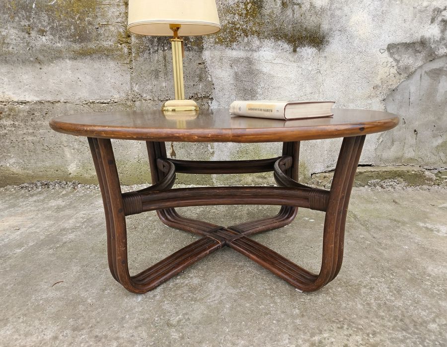 Măsuță veche din lemn și bambus, stil Mid Century