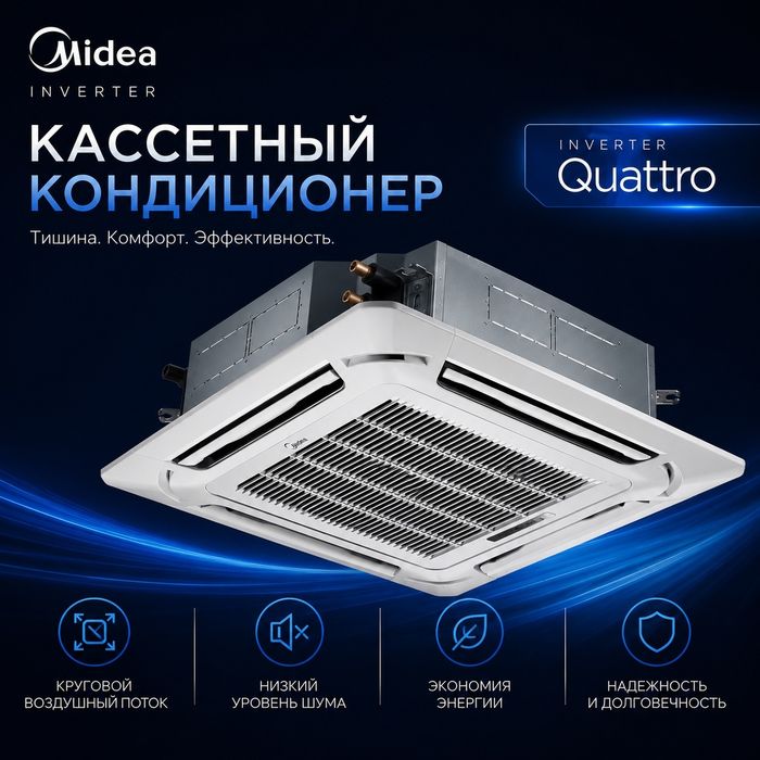 Кассетный кондиционер Midea Inverter 12/18/24/36/48/60 BTU