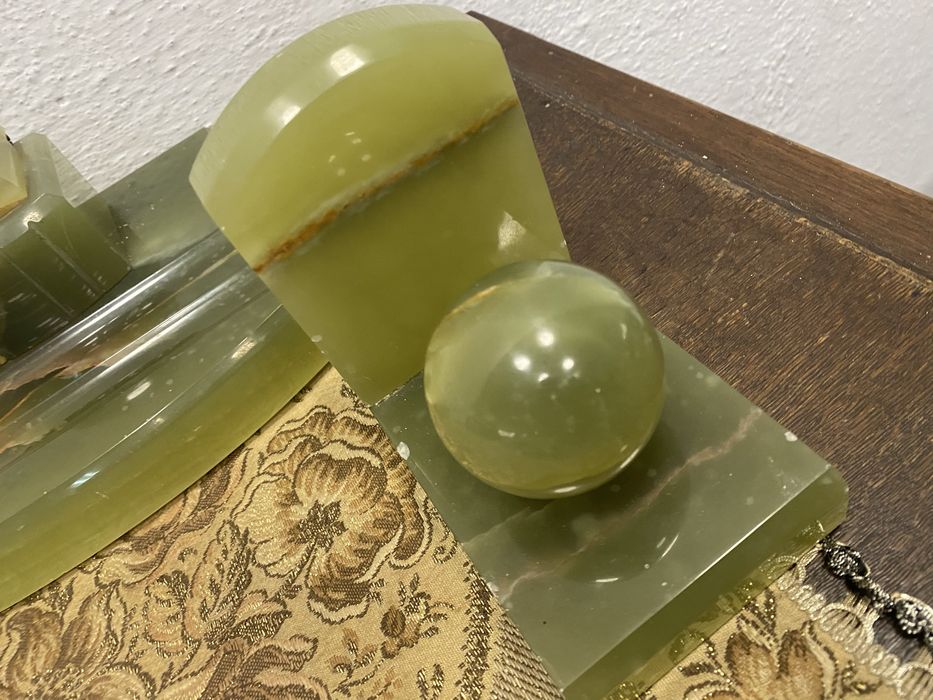 Винтидж италиански комплект от оникс стопери за книги с мастилница