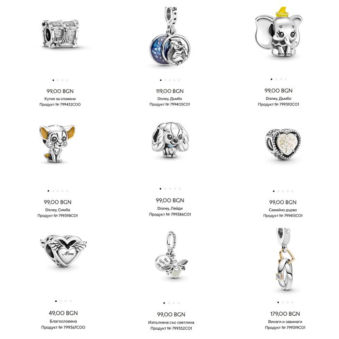 Талисмани Пандора гривни Pandora charms