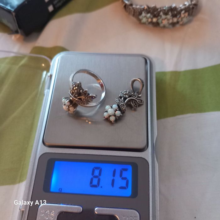 Set brățară argint cu patra de opal natùra plus pandantiv si inel  41
