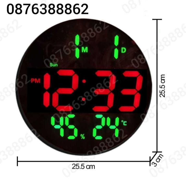 Електронен часовник с голям кръгъл лед дисплей и дистанционно