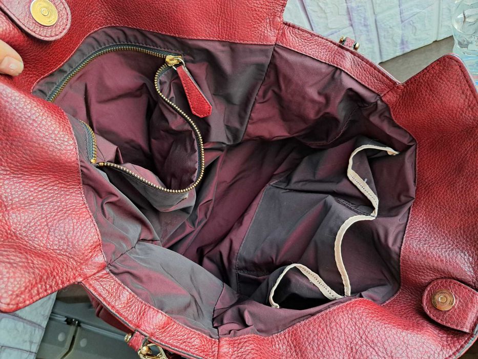 дамска чанта,голяма червена кожена торба Сhristian berg-естествена кожа