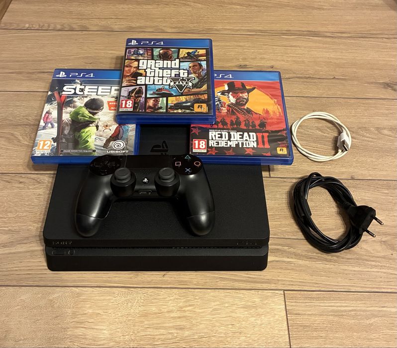 Consola PS4 Slim 500GB + 5 Jocuri (GTA 5, Red Dead 2)