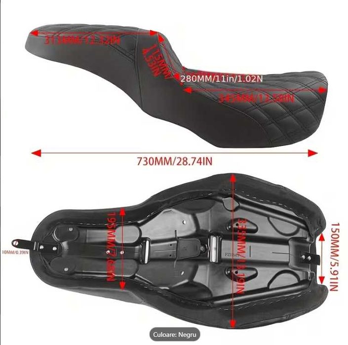 Scaun Motocicletă pentru Șofer și Pasager, Compatibil cu Harley Dyna Wide Glide