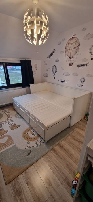 Divan Ikea cu 3 sertare, alb extensibil, 80-160cm  + 2 x saltele 12cm