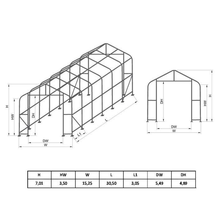 Hala industriala pvc latime 15.25 lungime 24.4 inaltime 7 m , hala agr