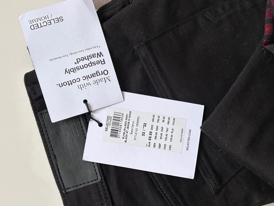 Selected нови черни слим дънки деним 32/33 размер