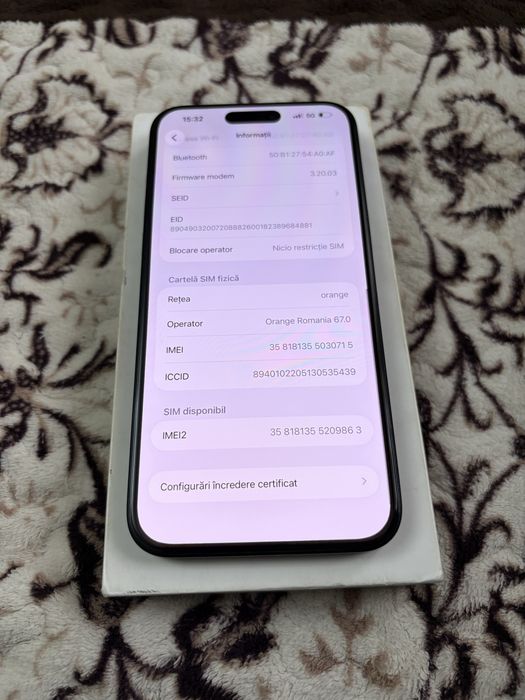 iPhone 15 Pro Max 256Gb 88Bat Blue Titanium Impecabil Full Box