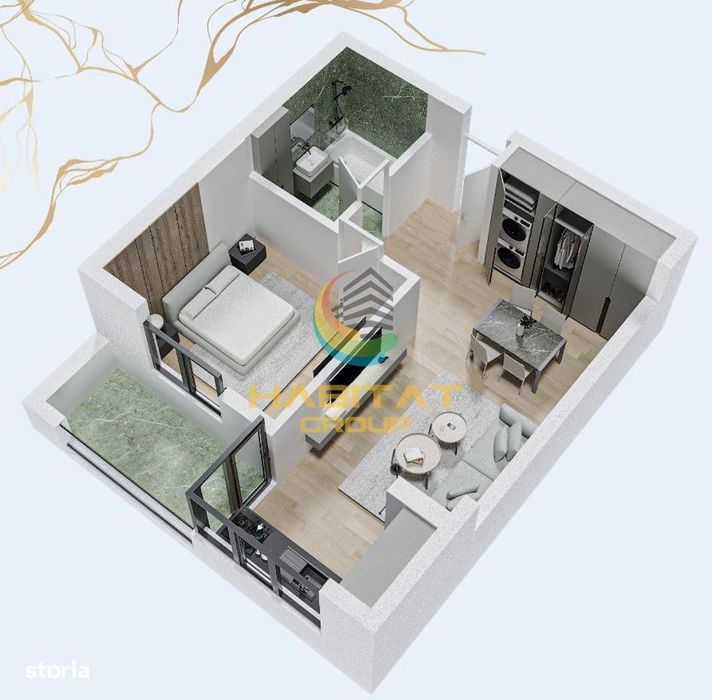 Apartament tip studio / 2 camere / 50.3 mp / Popesti