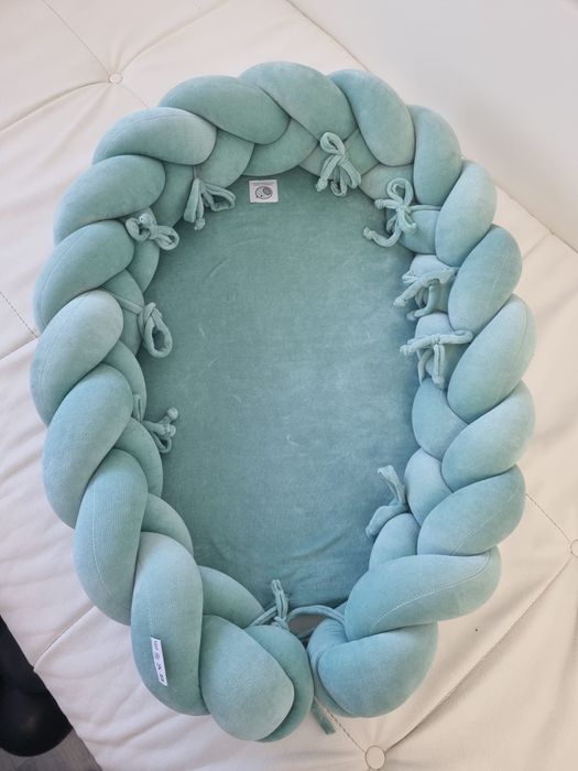 Babynest 2 în 1 pentru copii, cu margini împletite, din bumbac.