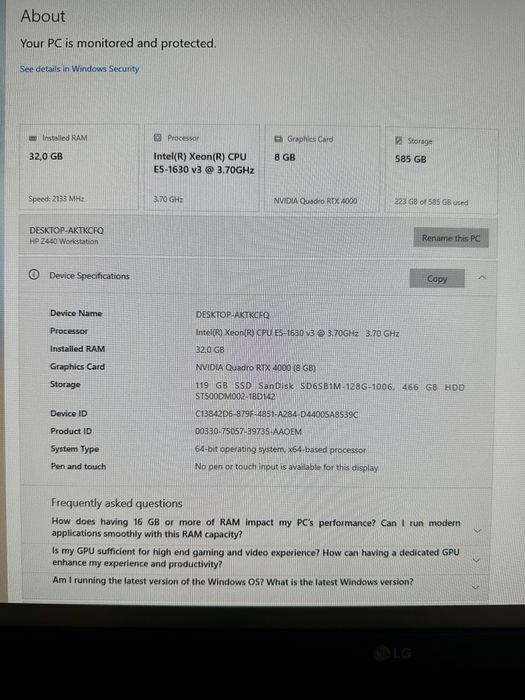 Работна станция/Workstation HP Z440 32GB RAM Nvidia Quadro RTX 4000