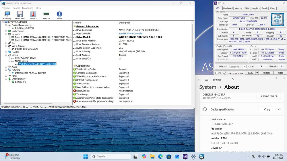 ASUS ZenBook UX431FA i7-8565U 16GB RAM 512GB SSD Windows 11 Pro