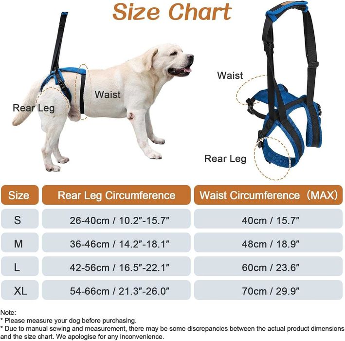 MIGHTYDUTY Колан за повдигане на кучета за задни крака, регулируем, XL