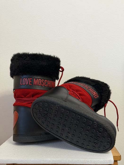 Love Moschino Moon Boots Roșu catifea negru mărimea 38-40