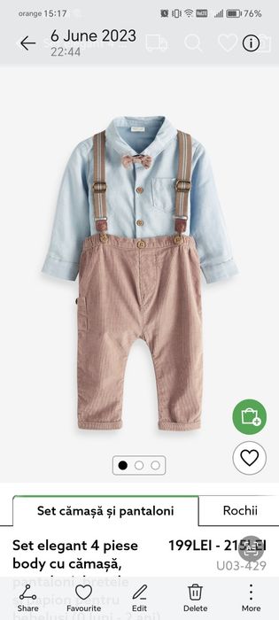 Set elegant Next 4 piese body cu camasa, papion, pantaloni cu bretele