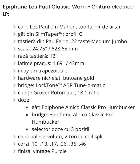 Chitară Electrică Epiphone Les Paul Classic  +Amplificator Roland