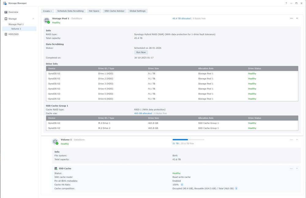 NAS Synology DS1621+, 32Gb Ram, 60TB WD Red Plus, SSD Cache, 10GbE