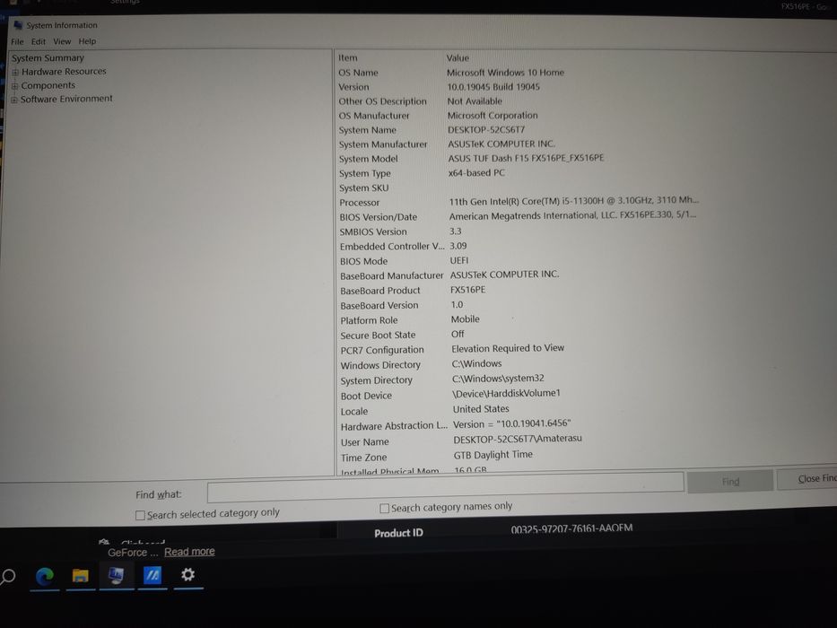 Laptop Asus 3050TI 4GB VRAM, i5 11300h, 16GB RAM, 500GB SSD, TUF  DASH 15 FX516PE
