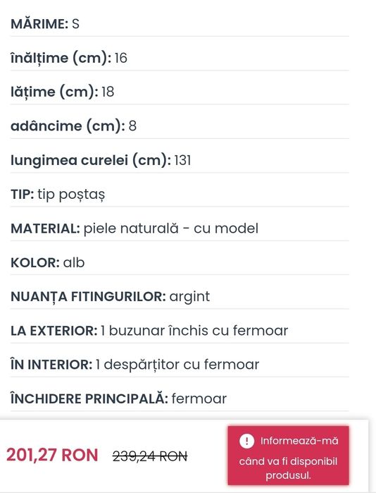 Geantă din Piele Naturală Genuine Leather Alb