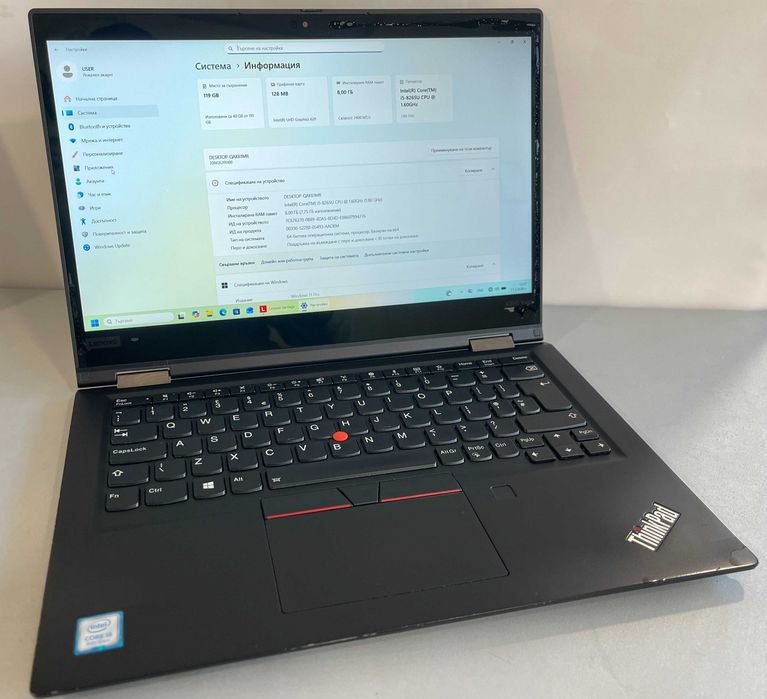 Лаптоп: Lenovo ThinkPad X390 Yoga (i5, 8GB DDR4, 128GB SSD, 4G SIM)