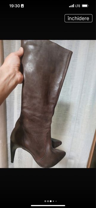 Cizme inalte piele culoare maro f comode toc mic 8 cm