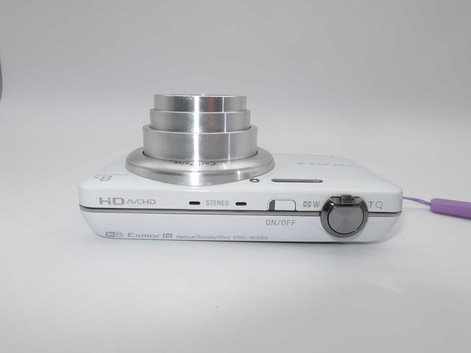Sony Cyber-Shot WX80 ултра компактен цифров фотоапарат, дигитална камера в елегантен бял цвят, FULL-HD, 16MP, 8х оптичен зум, снима и работи отлично!
