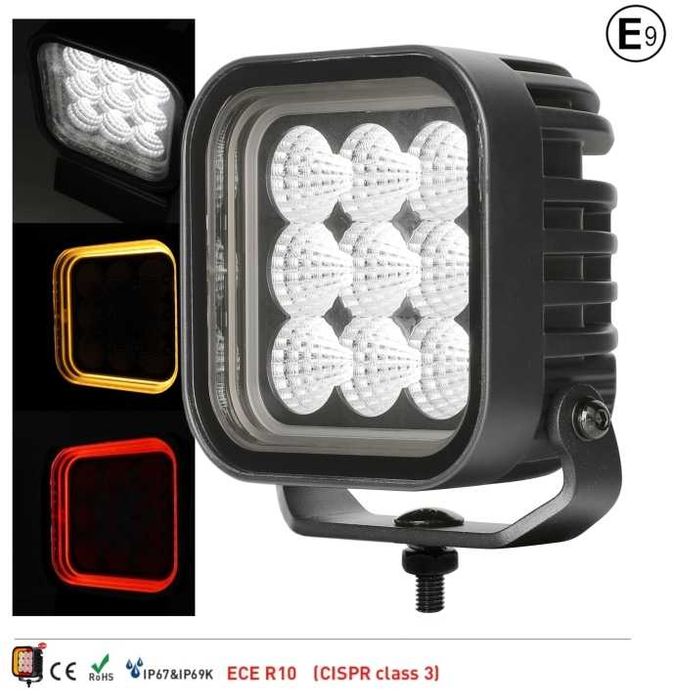 64W LED Халоген FLOOD – Работен Фар с Жълта и Червена Светлина 12V/24V