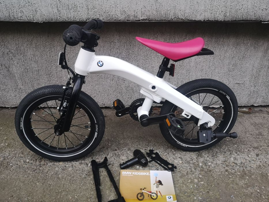 Bicicletă copii BMW Kidsbike 14 Zoll 2 in 1, aluminiu, alb perlat,