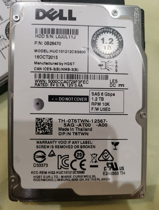 Dell SAS 6Gb/s контролер (DP/N 0WFN6R) + 2× Dell 1.2TB SAS 10k RPM
