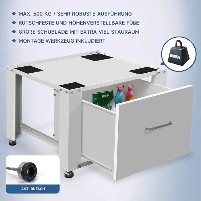 Стоманена основа за пералня и сушилня с чекмедже, RELLES, до 500 кг, 60x54 см