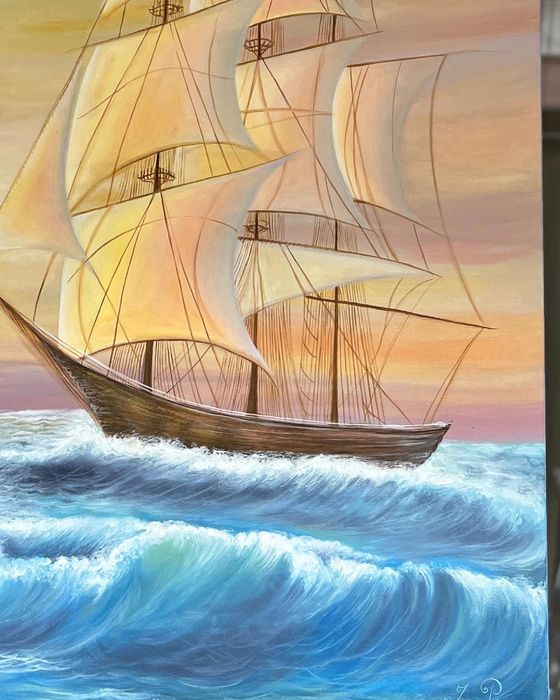 Tablou ulei vapor pe mare