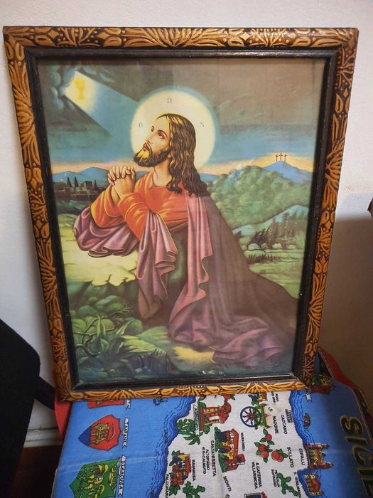 Tablou vechi religios Iisus Hristos– RAMĂ DEOSEBITĂ sculptată autentic