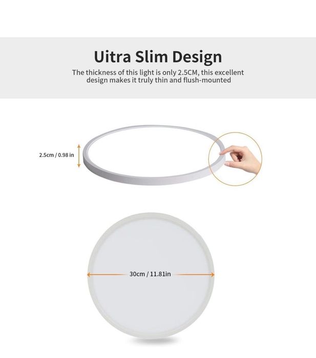 Goeco, LED плафон, 30 см, 24 W 2700 LM, IP44 LED плафон за баня, 4500K